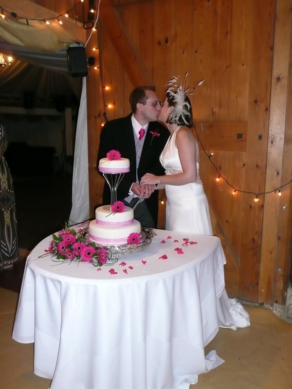The happy couple cut the cake