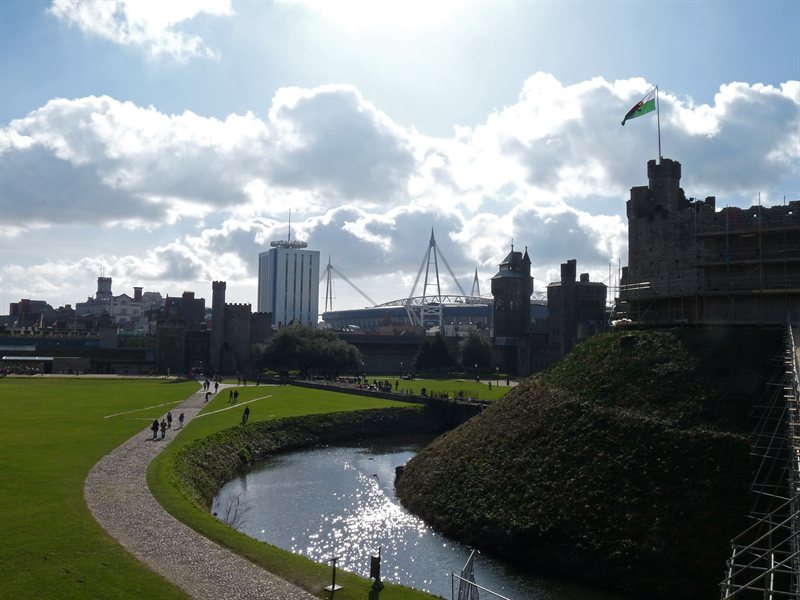 The keep at Cardiff castle with hallowed ground in the background