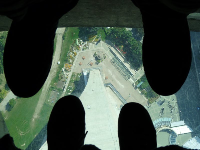 Looking down through the glass floor in the CN Tower