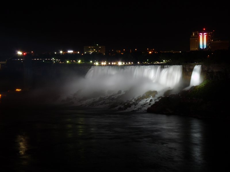 The Falls illuminated at night