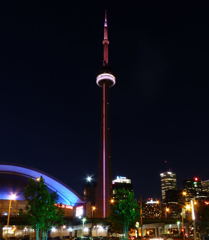 CN Tower illuminated at night