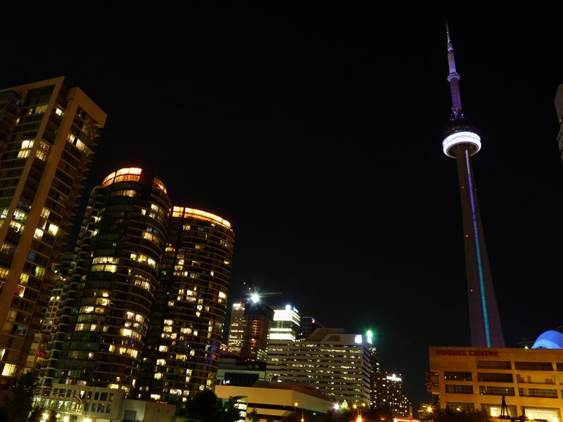 CN Tower illuminated at night