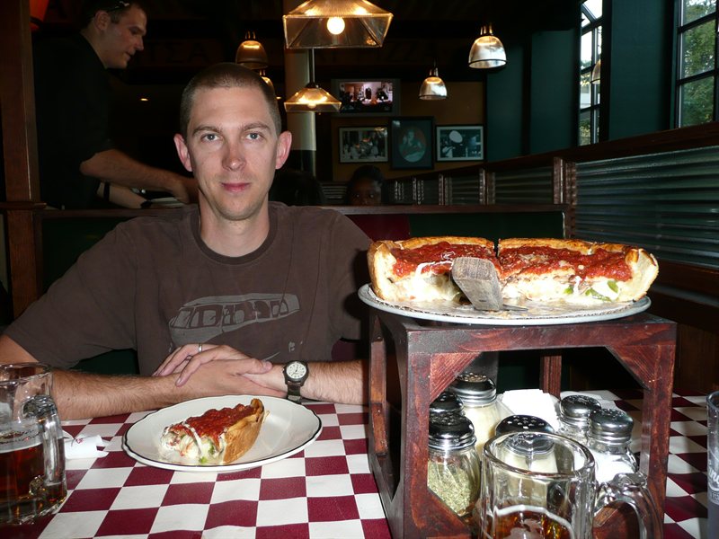 Ed with a deep pan pizza at Giordano's