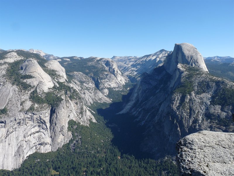 View over Yosemite Valley with North Dome, Basket Dome and Half Dome