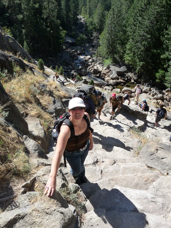 Claire on the pathway leading up to Vernal Falls