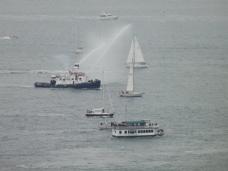 Tug celebrating in the Bay