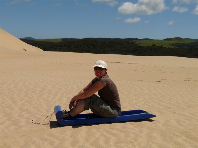 Claire ready to ride down the dunes!