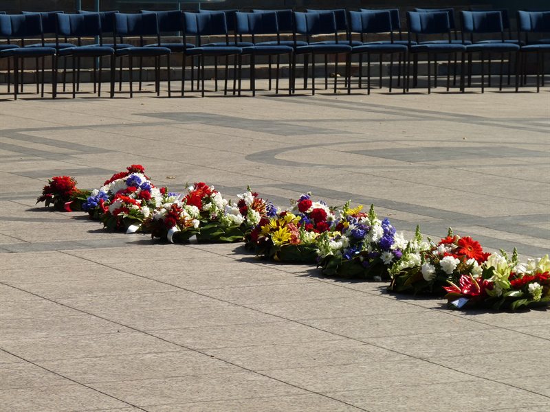Wreaths at Armistice Day service in Hamilton