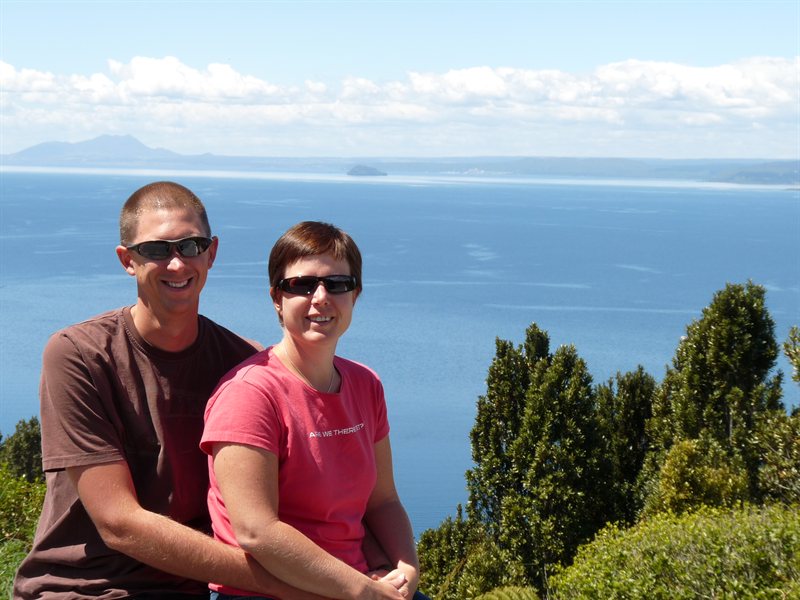 Us overlooking Lake Taupo