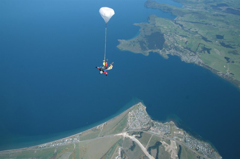 Ed skydiving over Lake Taupo