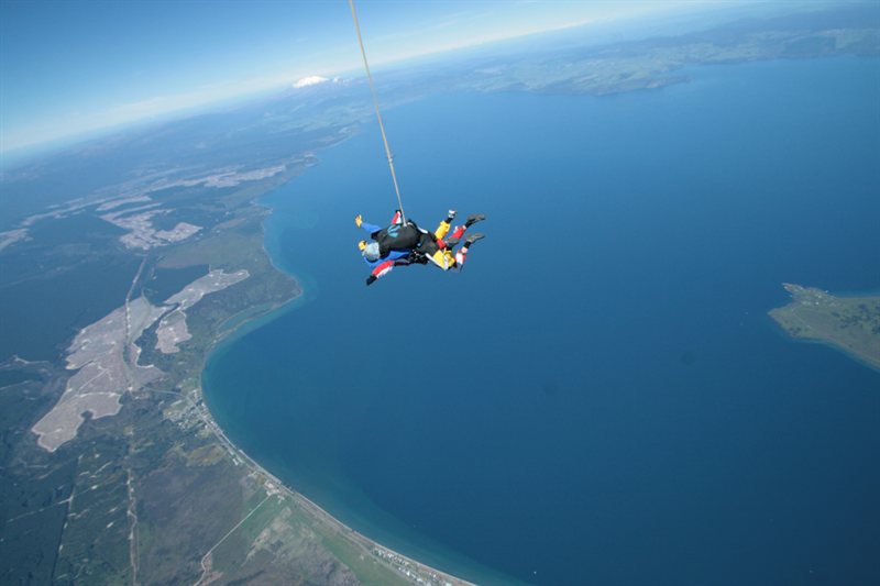 Ed skydiving over Lake Taupo