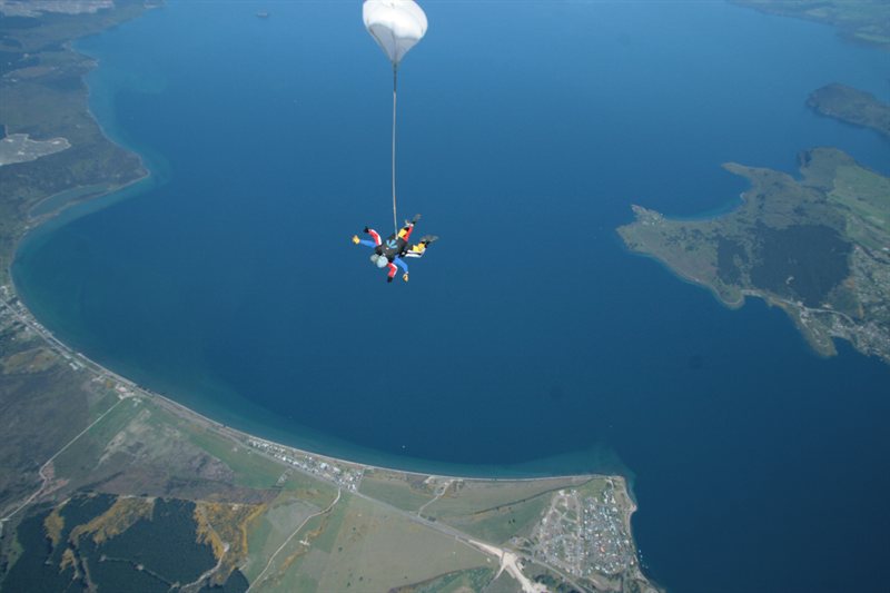 Ed skydiving over Lake Taupo