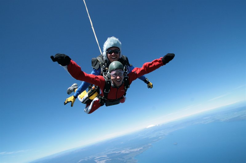 Ed skydiving over Lake Taupo