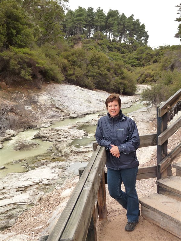 Claire near the top of Lake Ngakoro Waterfall
