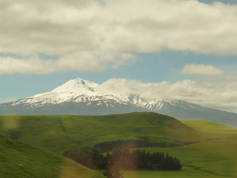 The mountains of the Tongariro National Park from the train