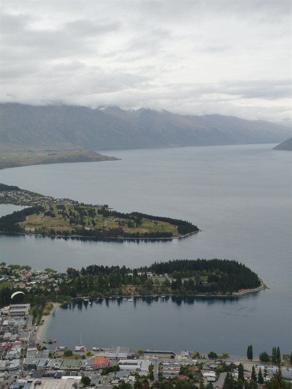 Looking down on Lake Wakatipu and Queenstown