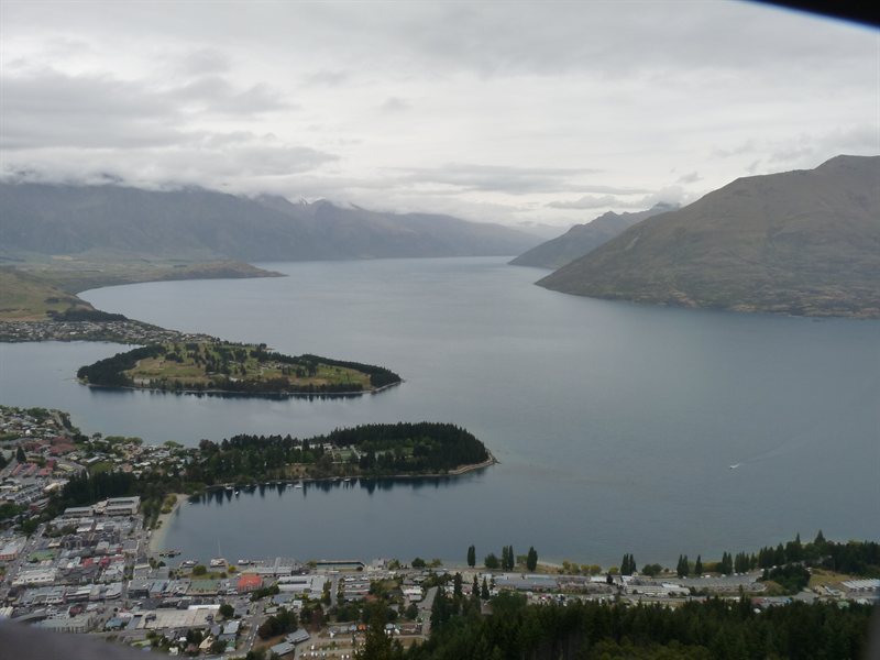 Looking down on Lake Wakatipu and Queenstown