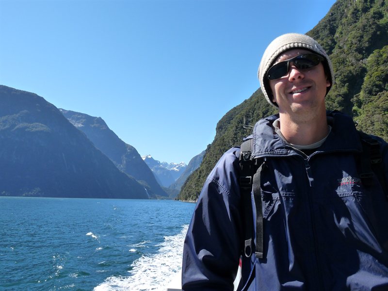 Ed on the boat at Milford Sound