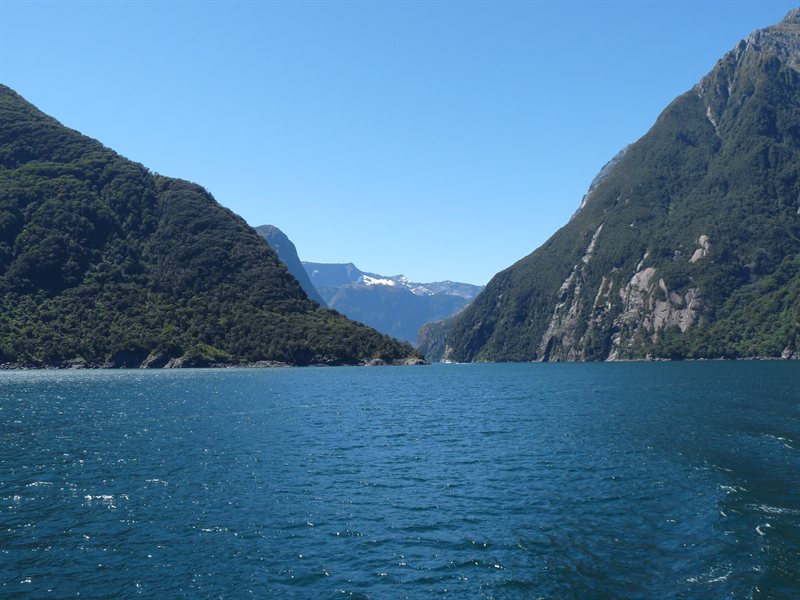 Looking back into Milford Sound from the Tasman Sea