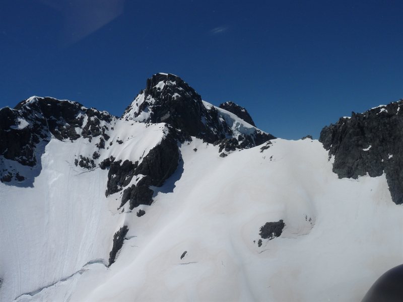 Snow capped mountains viewed from the helicopter