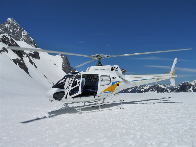 Our helicopter on top of the glacier
