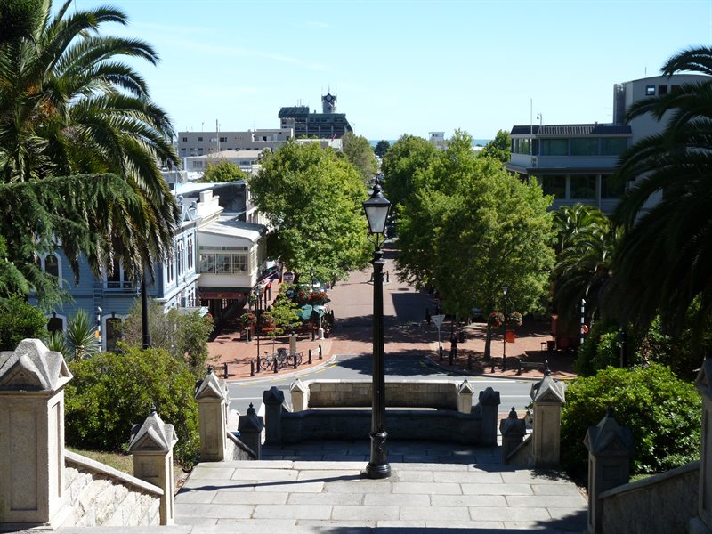 Looking down into Nelson from the steps of Christ Church Cathedral