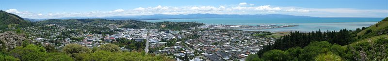 Panoramic view over Nelson from the Centre of New Zealand