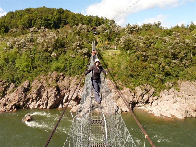 Claire on Buller Gorge swing bridge