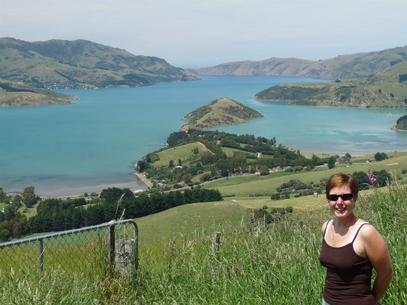 Claire in Akaroa on Christmas Day