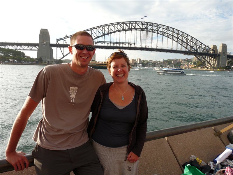 Us in front of Sydney Harbour Bridge on New Year's Eve