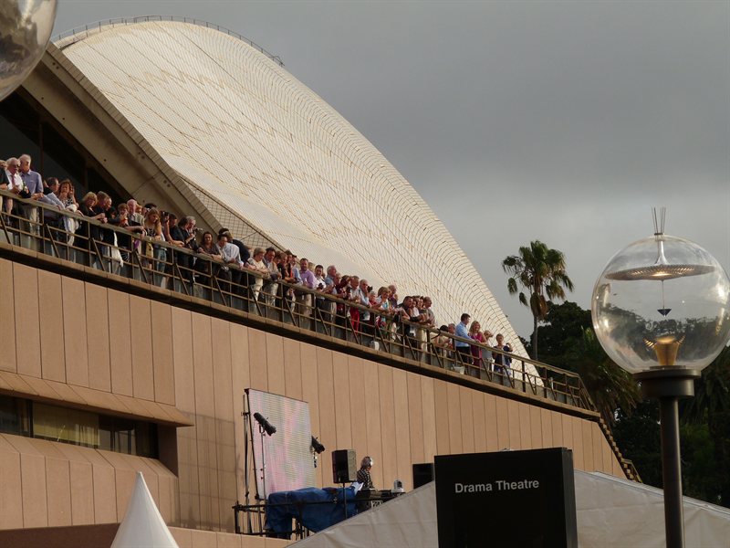 Crowds gathering around the Opera House