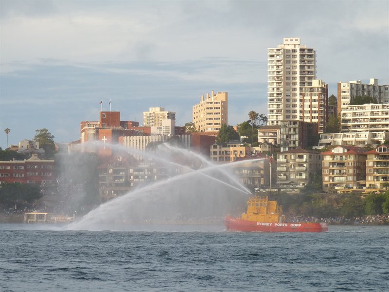 Fire tug in the harbour on New Year's Eve