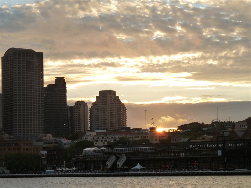 Sunset over Sydney skyline on New Year's Eve