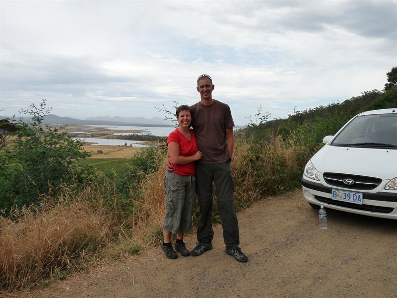 Us overlooking Freycinet National Park
