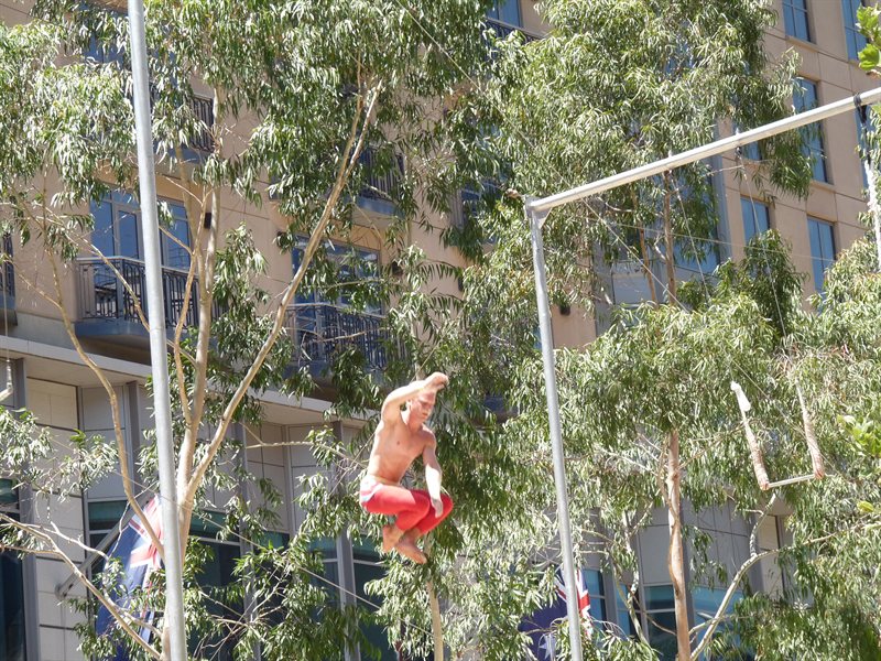 Trapeze artists in action in Melbourne
