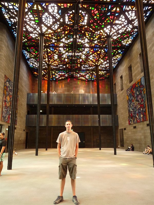 Ed in the Great Hall under the stained glass ceiling