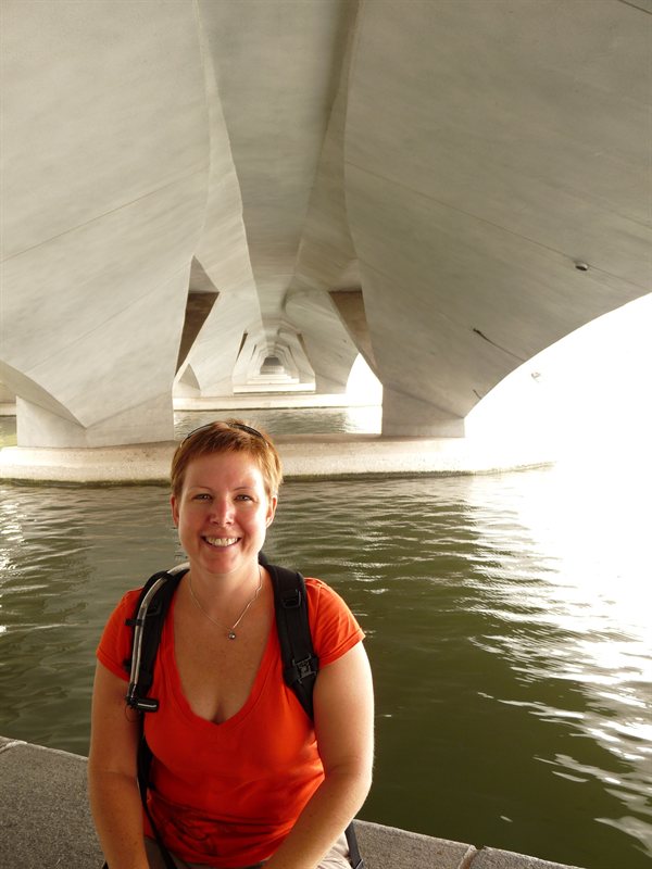 Claire under the expressway bridge