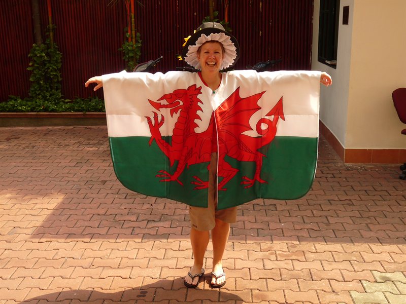 Claire in a Welsh outfit