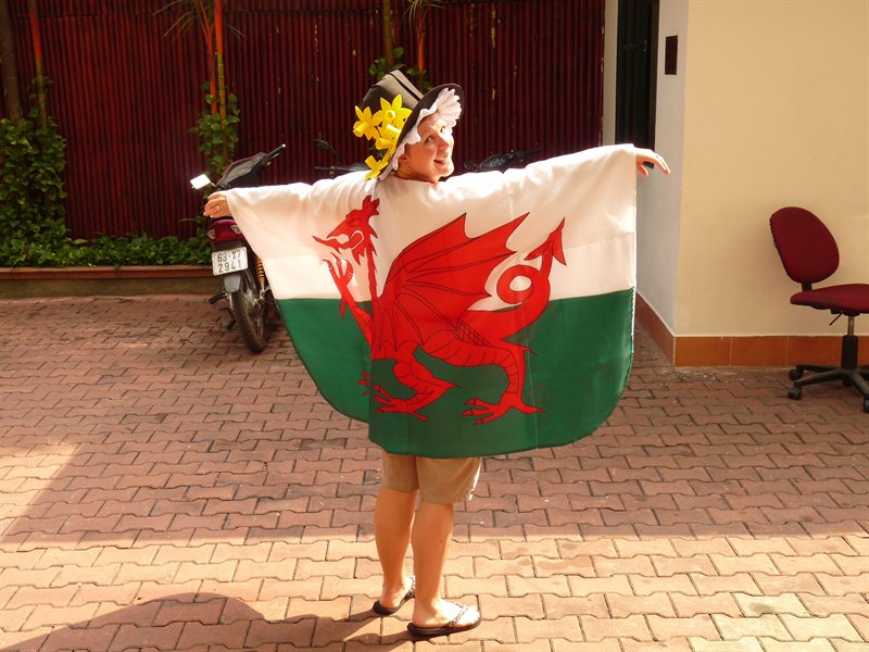 Claire in a Welsh outfit