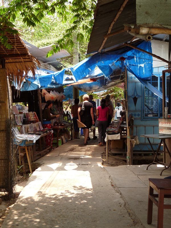 Market stalls next to the river