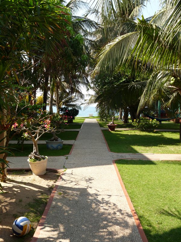 Looking down through the resort to the beach