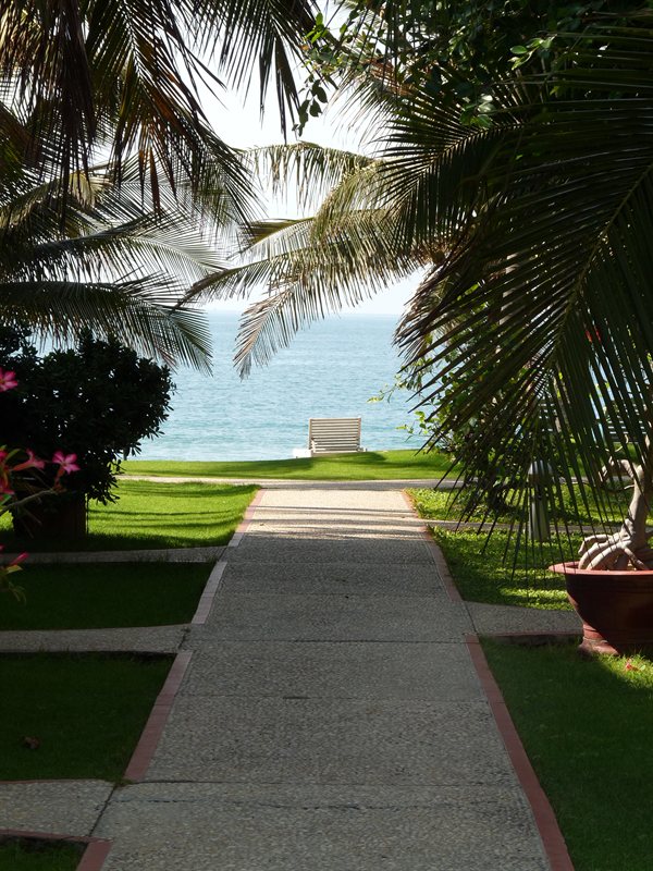 Looking down through the resort to the beach