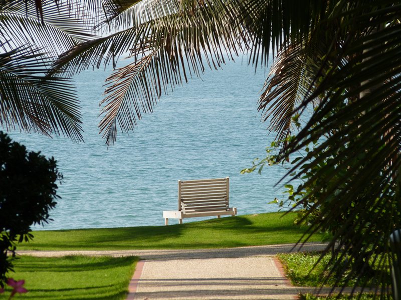 Looking down through the resort to the beach
