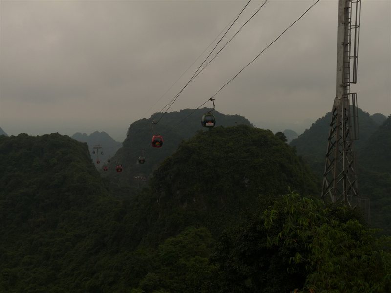 Looking down at the cable cars