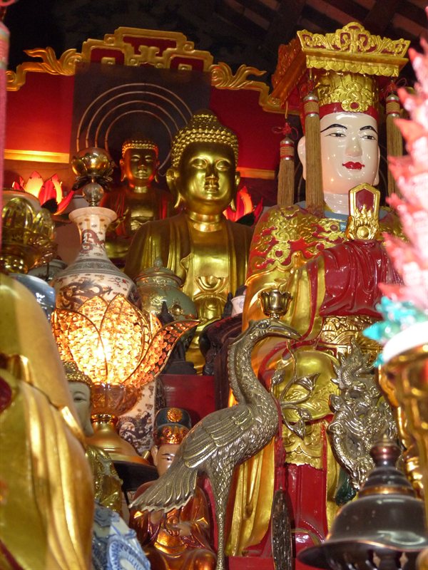Inside a temple next to the One Pillar Pagoda