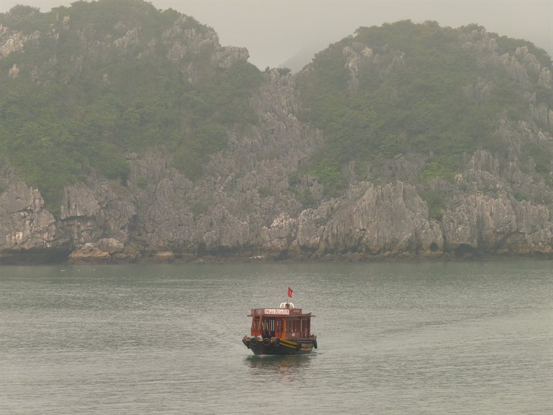 Our boat approaching Monkey Island Resort