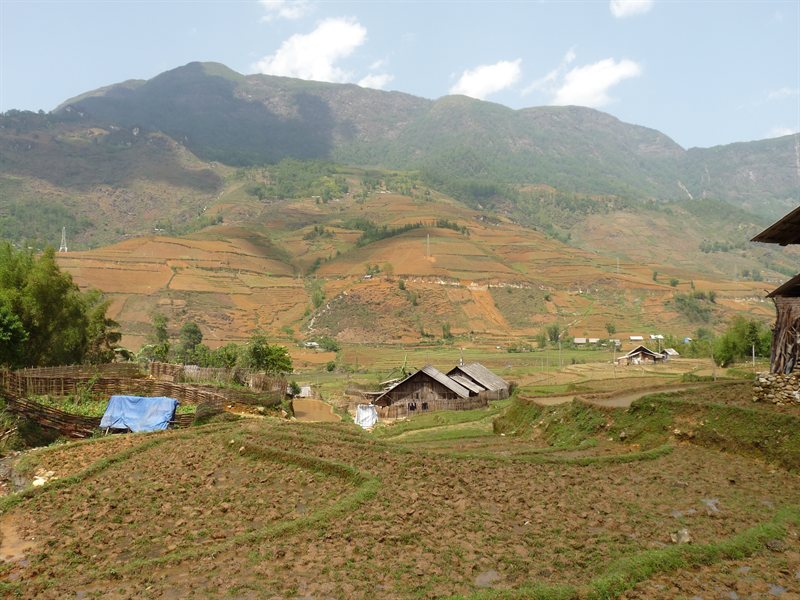 View across the village and paddy fields