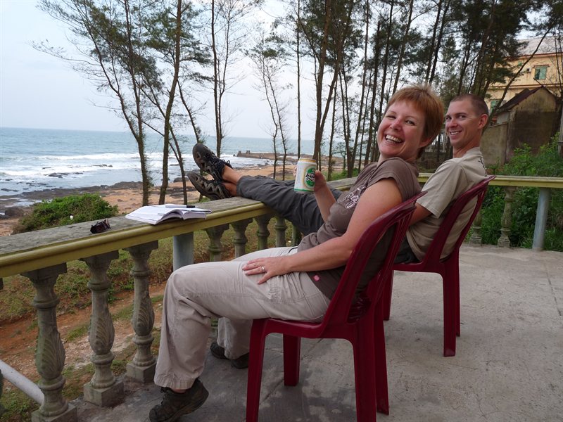 Relaxing by the sea after a hard days travelling!