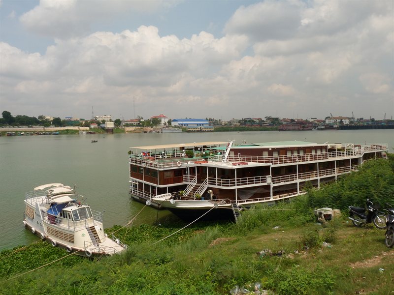 Looking back at Phnom Penh across the river