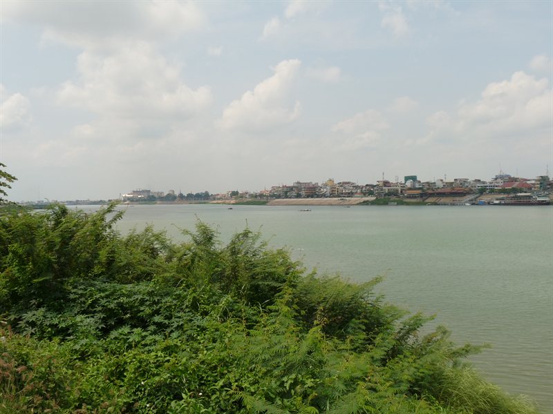 Looking back at Phnom Penh across the river